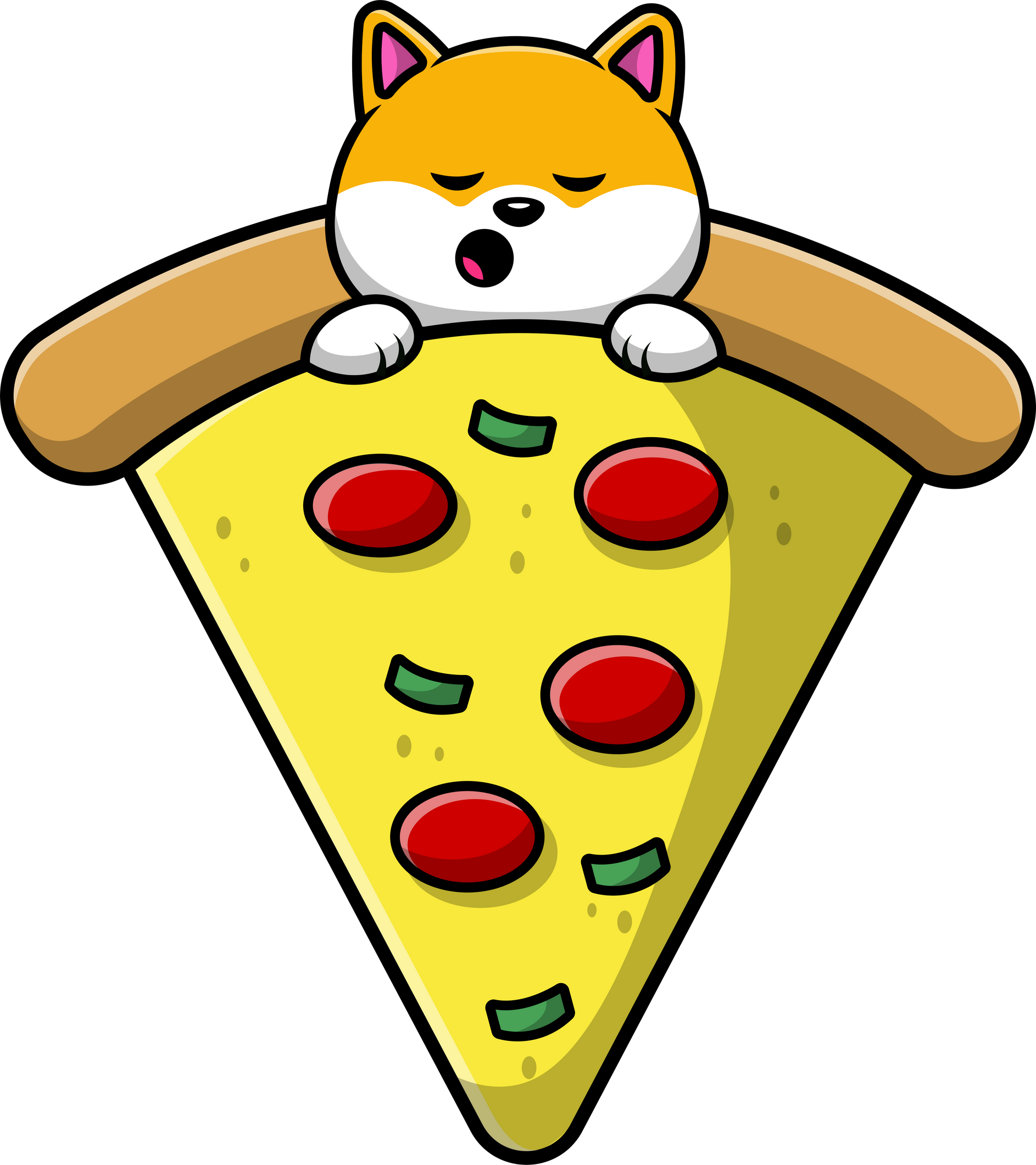 Cute Shiba Inu Sleeping On Pizza Cartoon Vector Icon